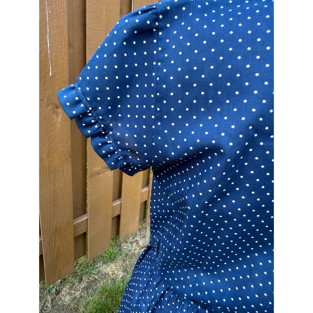 Vintage Navy Polka Dot Dress New Raves - Picture 8 of 9